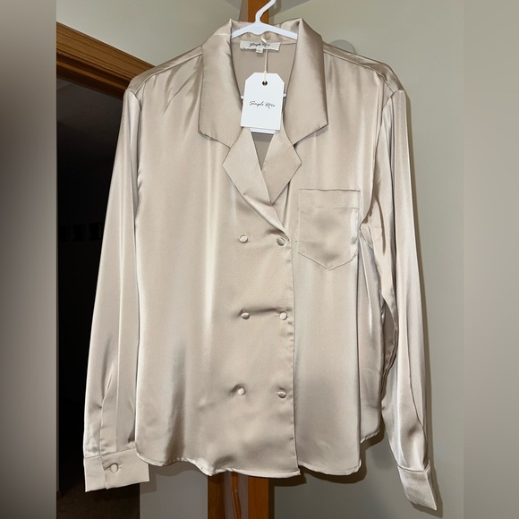 Simple Retro Long Sleeve Blouse - Khaki Color - Picture 1 of 3